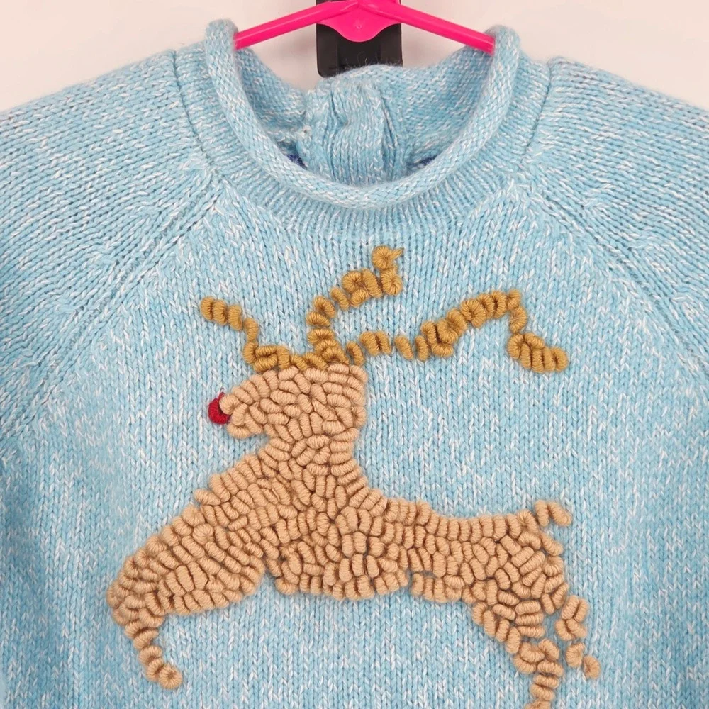 Genuine Kids OshKosh Blue Reindeer Rabbit Hair Blend Knit Sweater Toddler 2T Y2K
